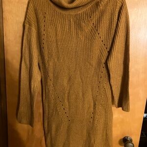 Off Shoulder Sweater Pencil Winter Dress, Orange-Tan